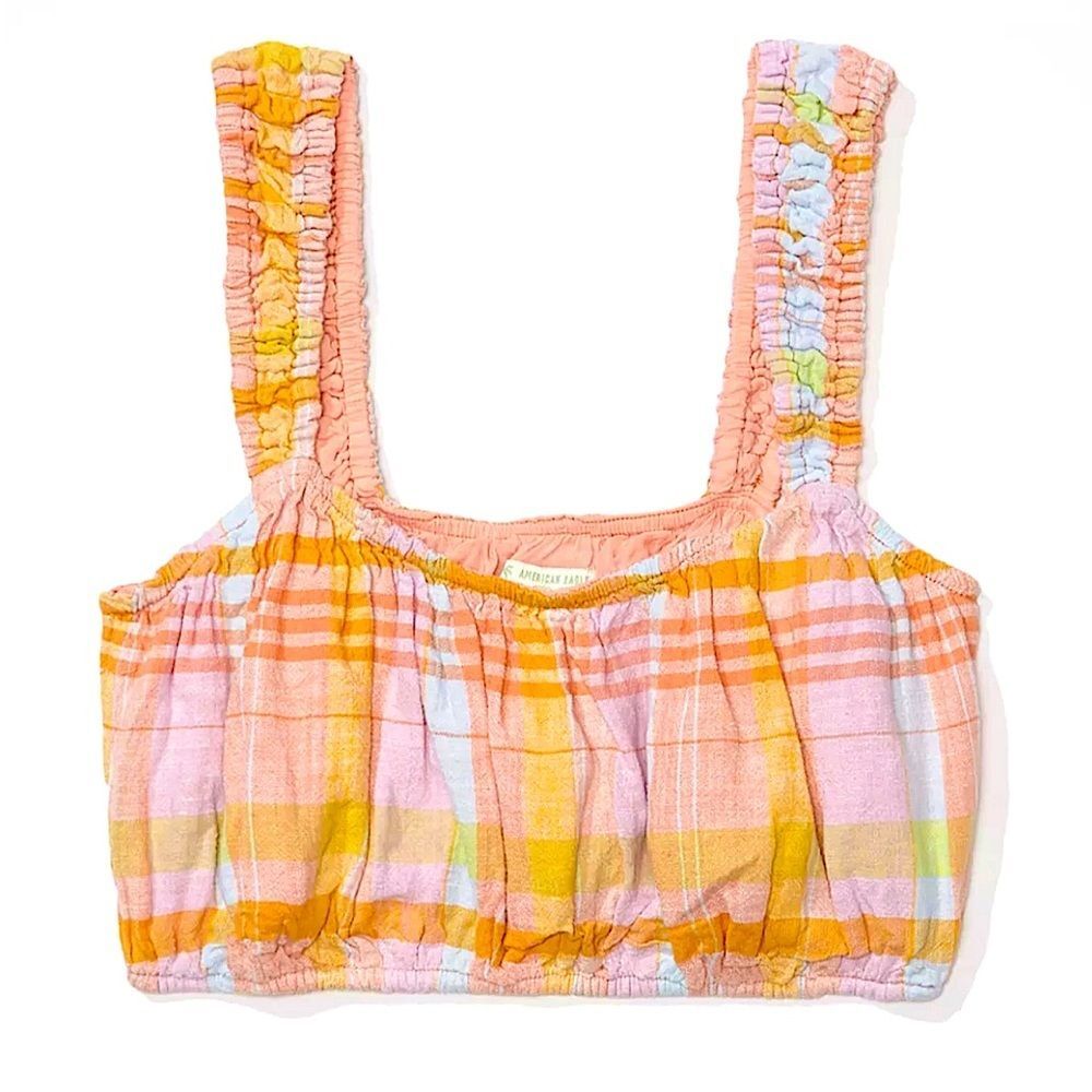 American Eagle Plaid Cropped Bra Cami Orange Size Medium